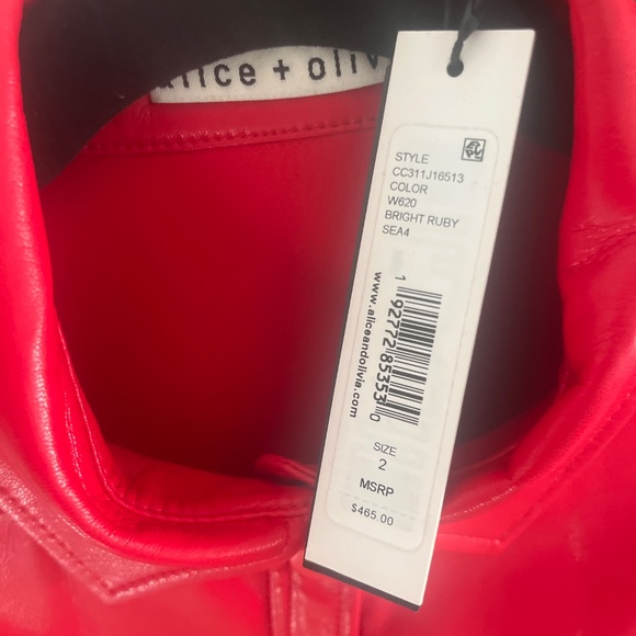 NWT Alice & Olivia Red Vegan Leather Dress - Size 2 - Picture 5 of 5